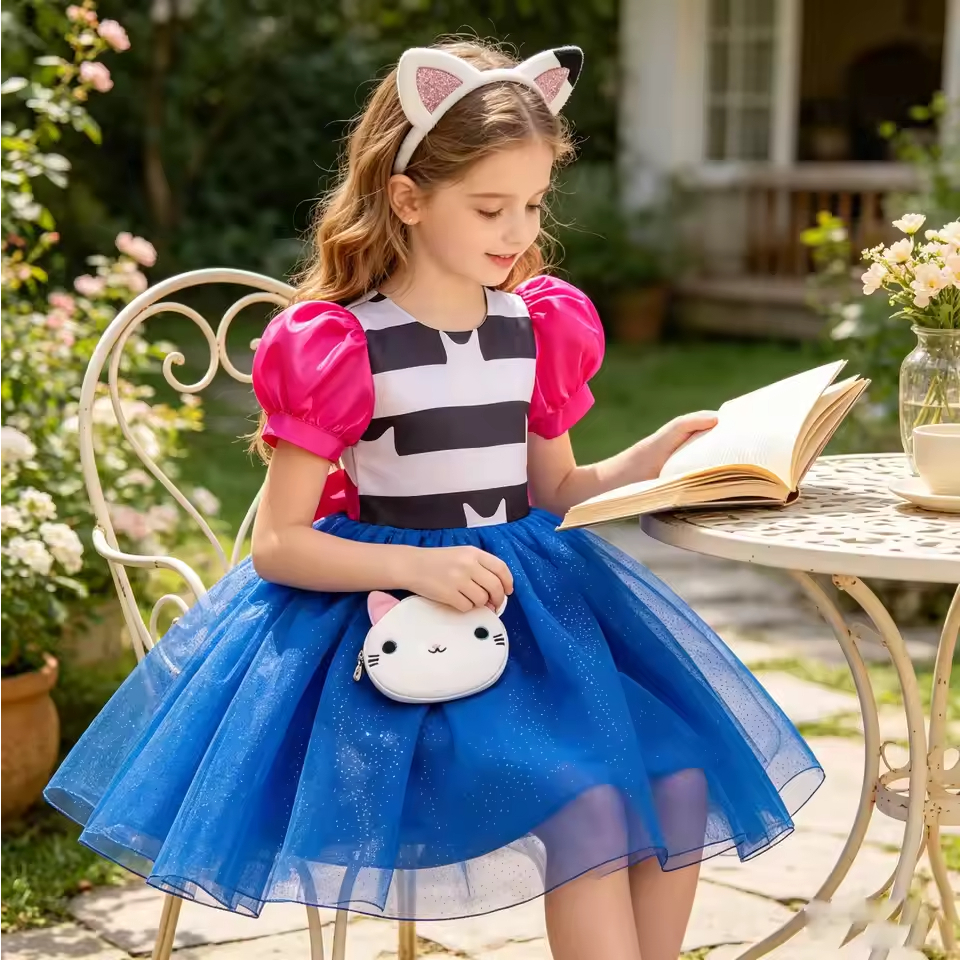 Meninas Dos Desenhos Animados Gato Listrado Vestido De Princesa Gaby Cosplay Traje Crianças Manga Inchada Presentes Aniv