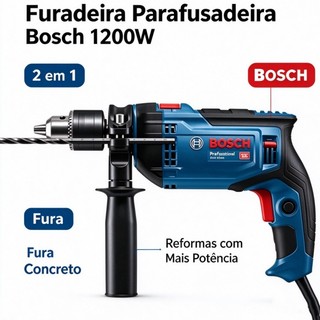 Furadeira e Parafusadeira Bosch Original 1200W 2 em 1, para furar concreto, ideal para reformas