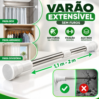 Varão extensível de aço inoxidável, várias opções de tamanho, para cortinas ou cortinas de banho