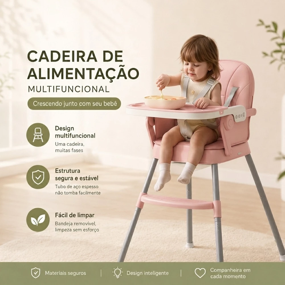 Cadeira de alimentação Bebê Infantil Portátil Dobrável Segura e Confortável para Refeições em