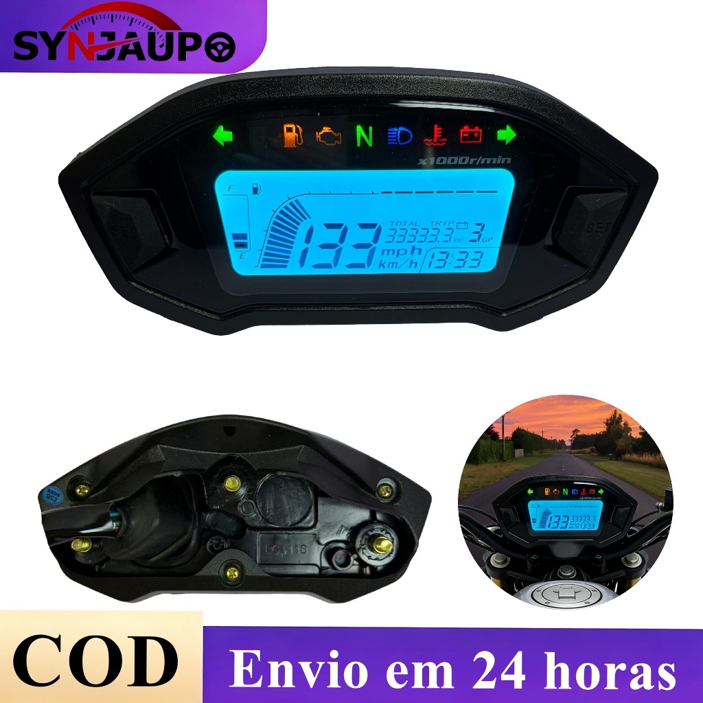 Medidor Digital Motocicleta Display LCD 10000RPM Velocímetro Da Cor Universal Odômetro Tacômetro Ajustável