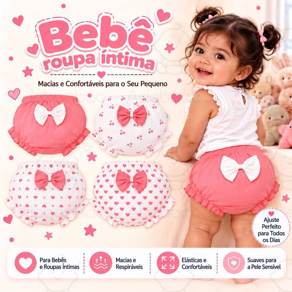 4Pcs/Set Calcinha Boxer Infantil Menina 100%  Algodão Macio Confortável Cintura Elástica Estampas Fofas para Bebês 0-5Y