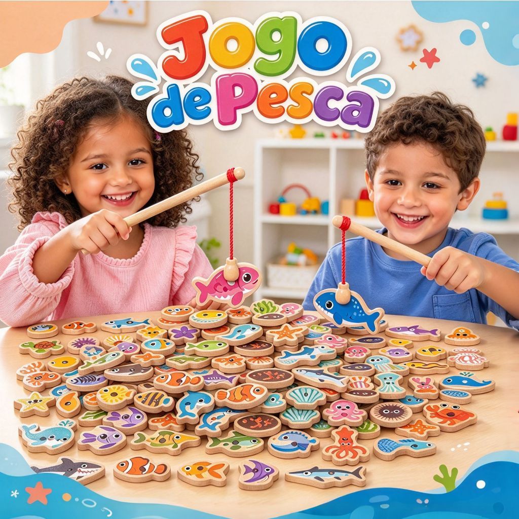 Jogo de Pescaria Magnética Brinquedos 87/54/33 Peças Crianças Para Bebê 0 a 6 meses | Educacional de Madeira Montessori