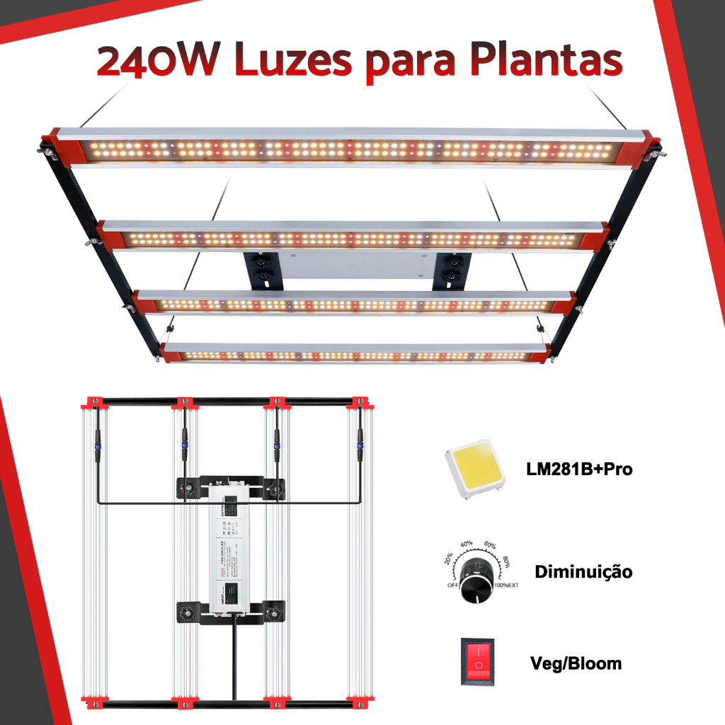 Lâmpada de Cultivo LED Espectro Completo  LM281B+ Pro 60W/120W/240W Para Plantas Interior Estufa