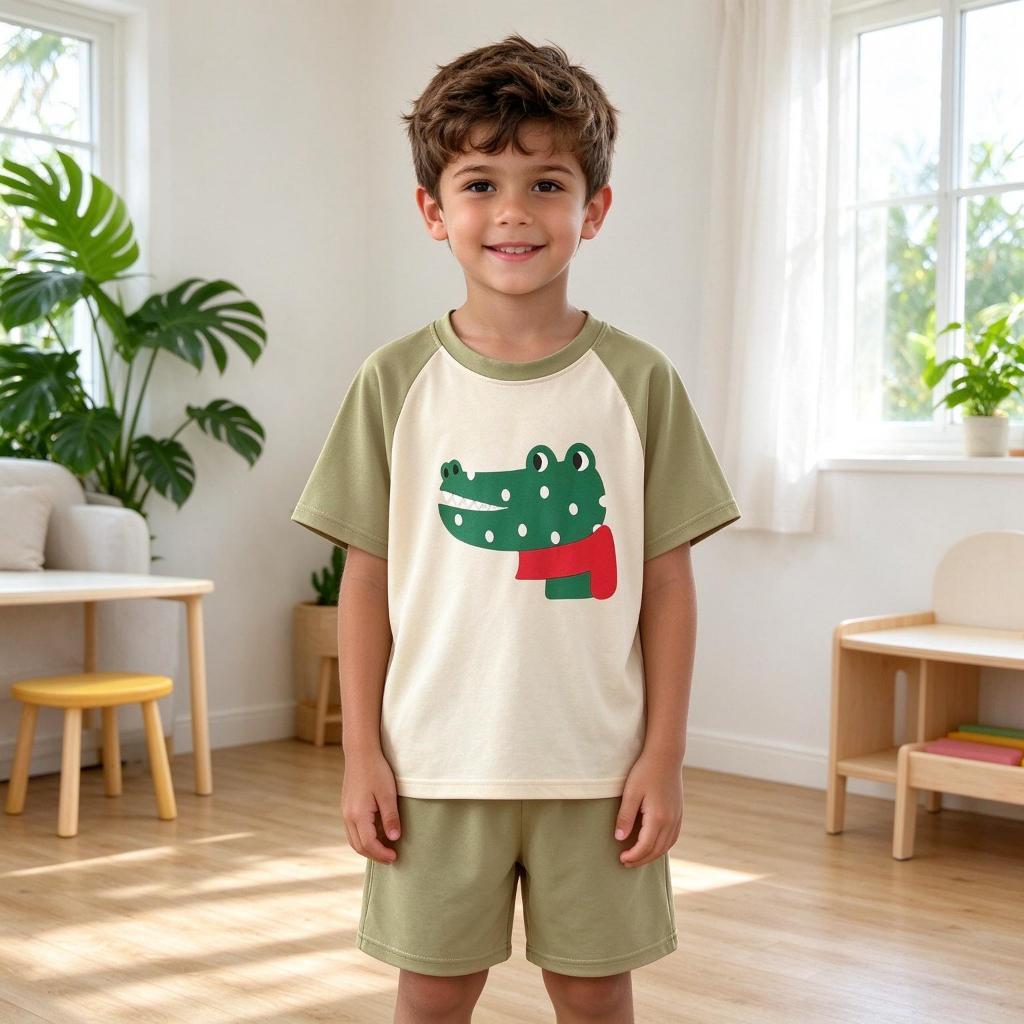 Crianças manga curta camiseta Shorts terno verão fino novo estilo meninos meninas moda dos desenhos animados  bebê