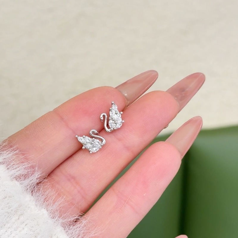 Brincos pequenos de cisne com diamante completo, brincos leves de zircônia de luxo para mulheres, brincos pequenos combi