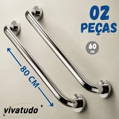 Barra Apoio 60cm 80cm Antiqueda Inox Banheiro Escada Corrimão Suporte Idosos Alça PCD