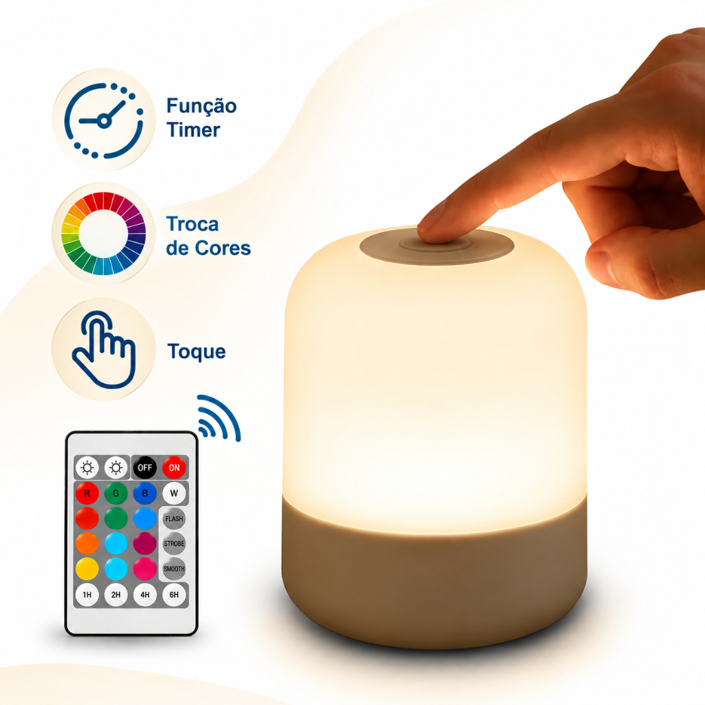 Candeeiro De Mesa Recarregável LED Touch 3 Modos De Cor Luz Fria Branca Quente Para Quarto