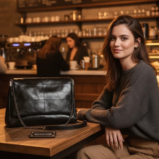 Bolsa de Ombro Feminina CHENXIAOH em PU - Grande Capacidade, Estilo Rock Preto, Bolsa com Aba e Design de Corrente para