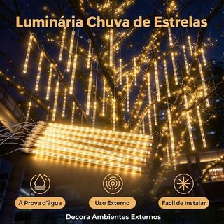Luminária Chuva de Estrelas LED 50CM Impermeável Instalação Simples Perfeita para Decoração de Natal e Festas