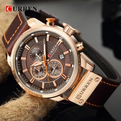 CURREN Relógio Masculino Top Luxo Militar Couro Esporte À Prova D'água Multifuncional De Quartzo 8291 X