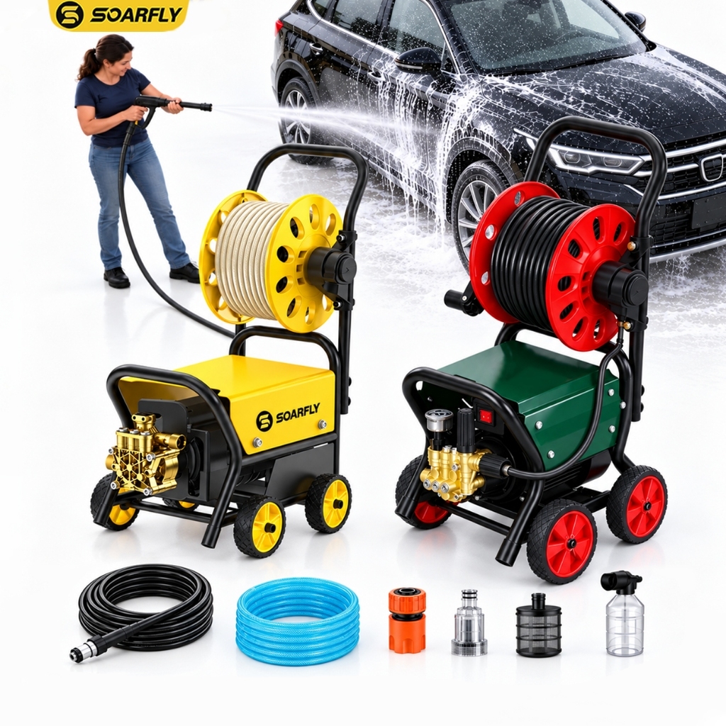 SOARFLY Lavadora Profissional de Alta Pressão 5800W/6800W Com Carretel de Tubo de água