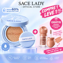 Cushion Base SACE LADY Cobertura Natural Controle Oleosidade Impermeável FPS50 Maquiagem