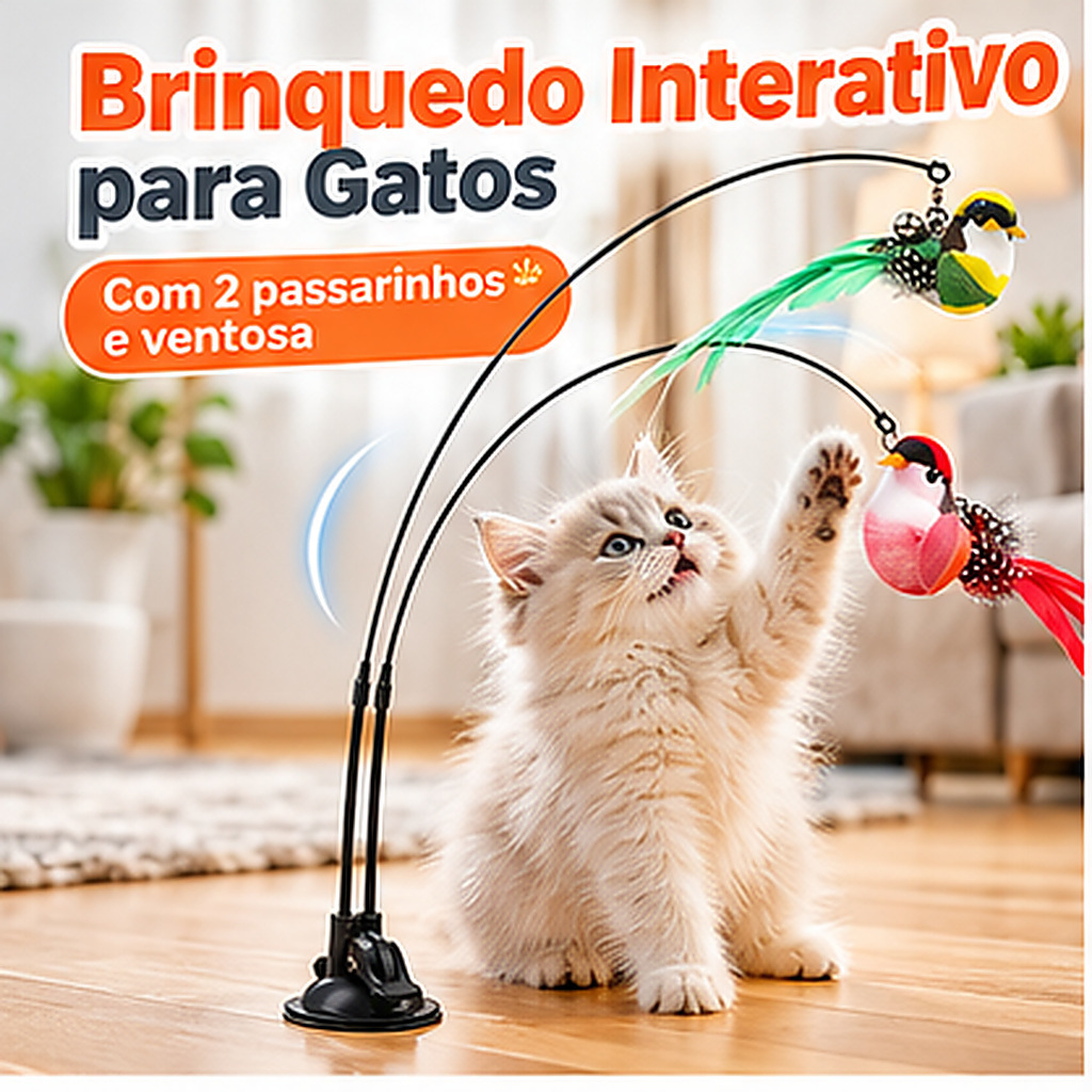 Brinquedo para Gatos – Varinha com Pássaro Simulado + Ventosa, Acessório com Substituição Destacável