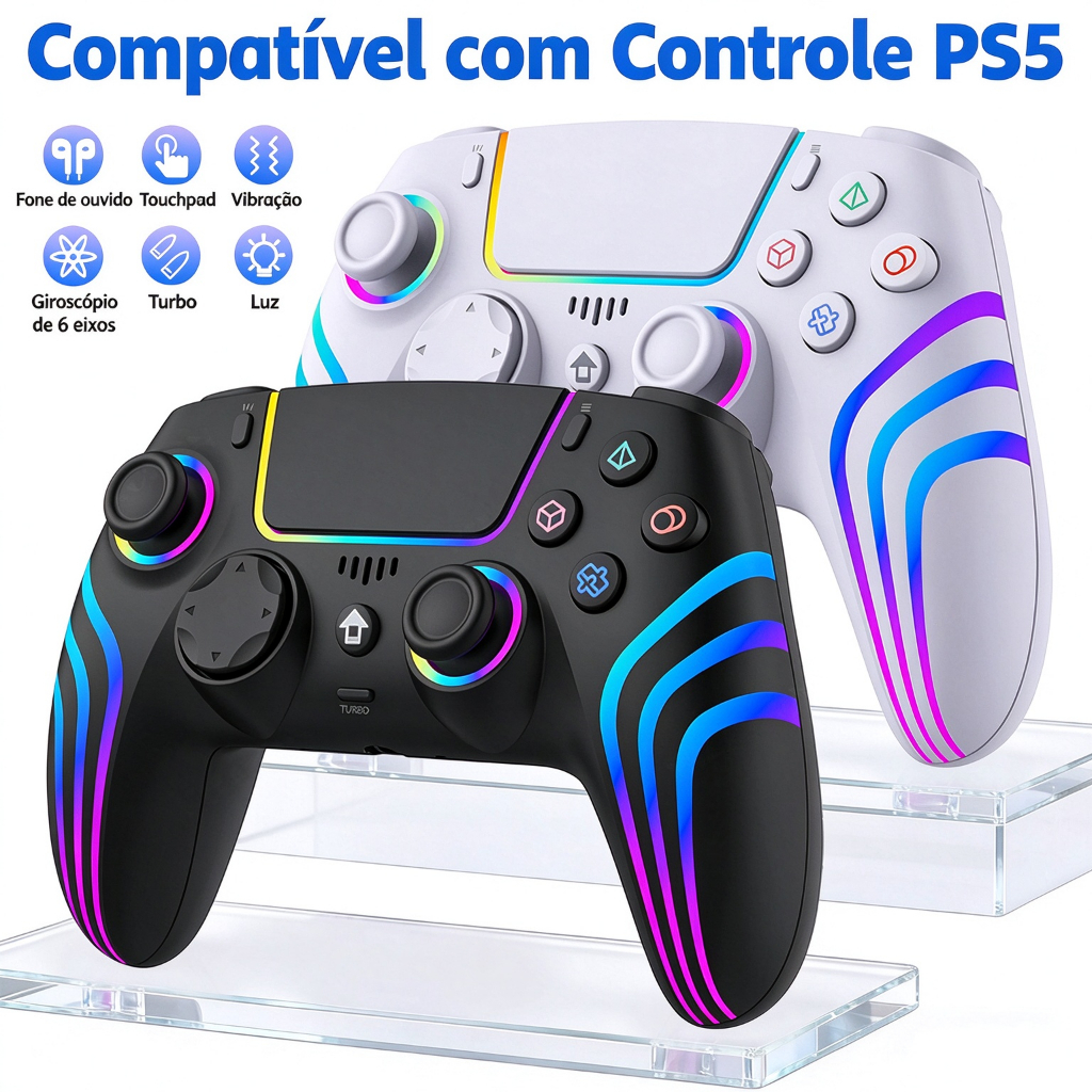 VILCORN Controle ps5 Playstation 5 Gamepad controle ps4/PC e PS5 Slim com Acessórios de Controle Hall Effect RGB