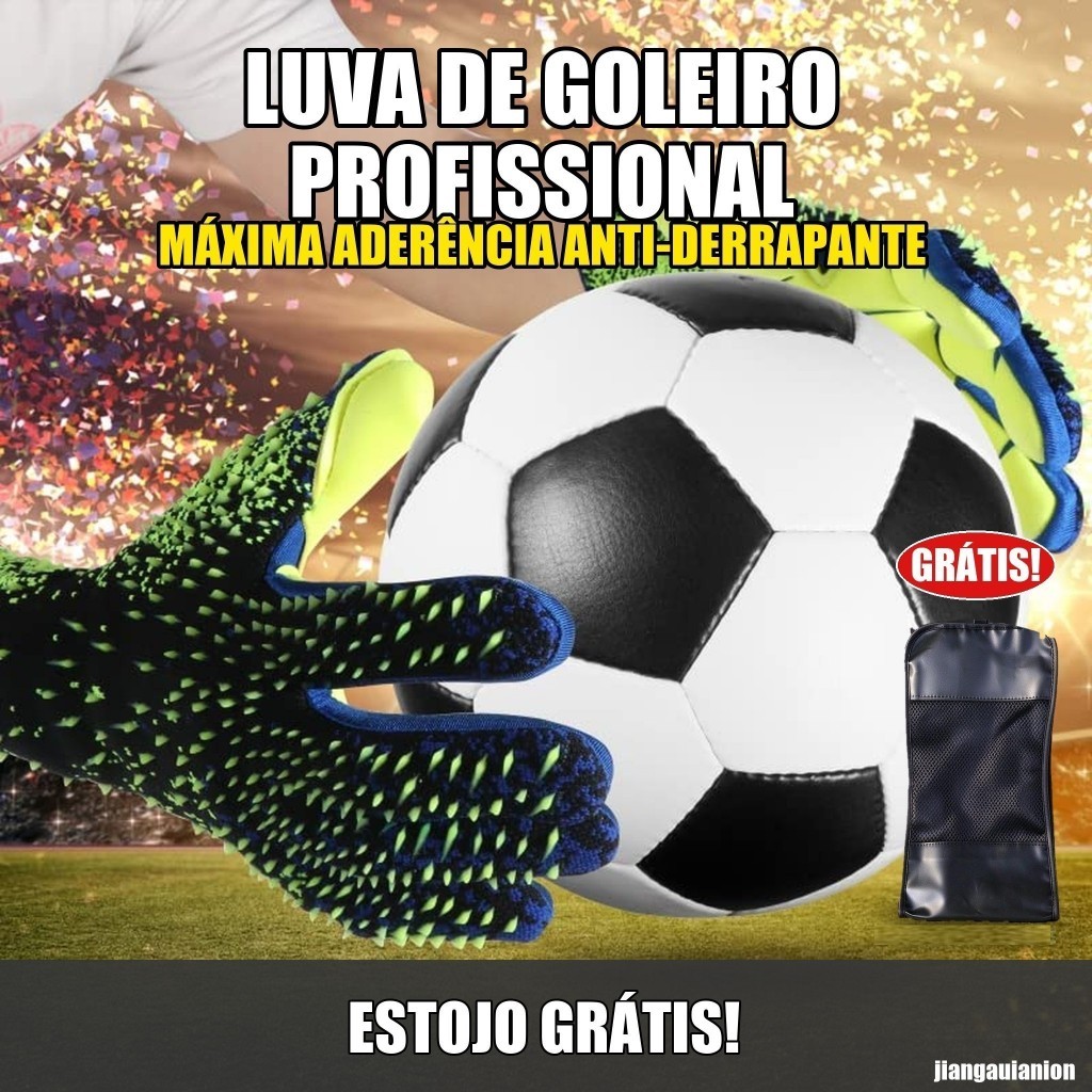Luva Goleiro Profissional Látex Sintético Antiderrapante Punho Elástico Sem Fecho Estojo Grátis Tam 6 ao 10