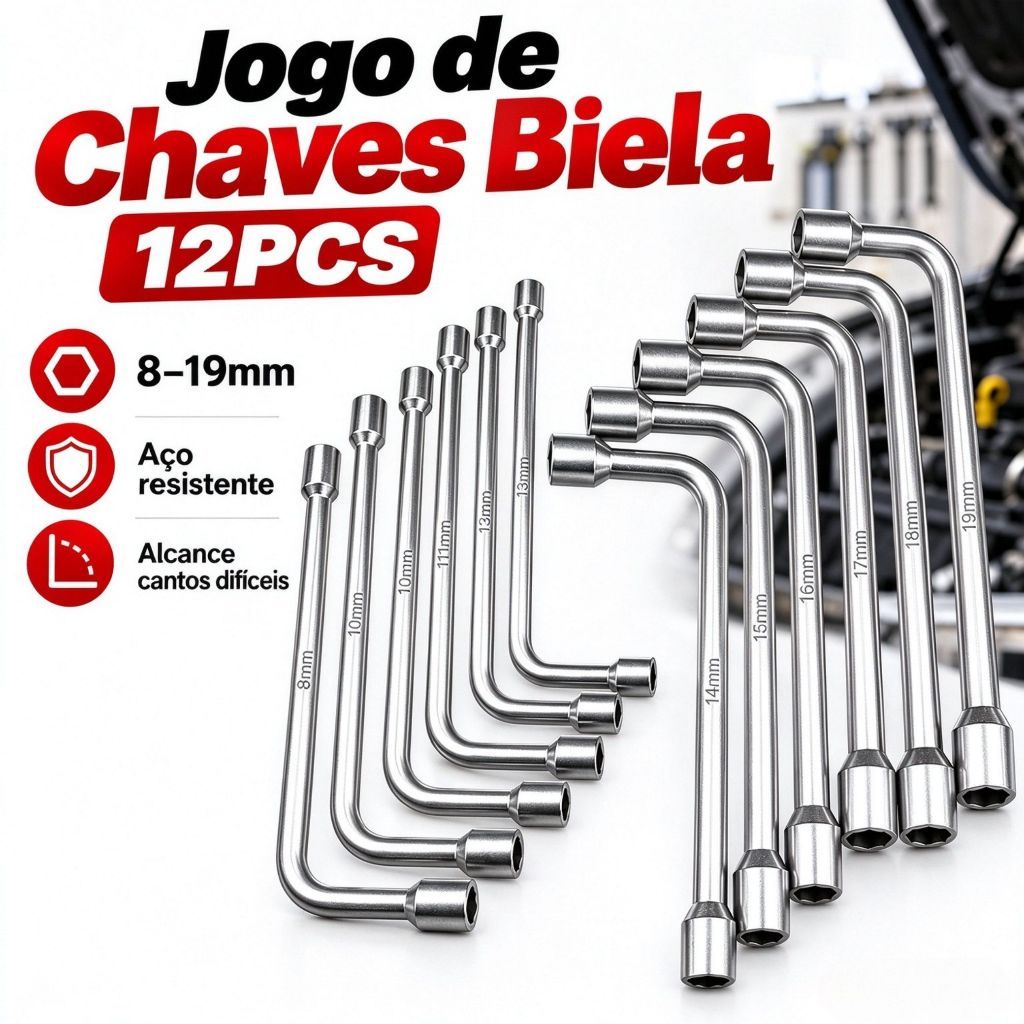 Kit 12 Peças Jogo de Chave Biela Kit Ferramentas 8 a 19mm Kit Ferramentas Jogo Chaves Biela Chave Boca