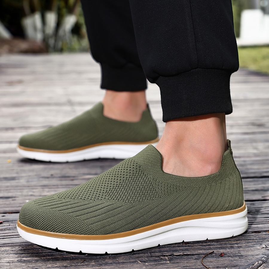 Deslizamento Masculino Em Tênis De Malha Leve Respirável Sapatos De Caminhada Confortável Antiderrapante Casual Mocassin