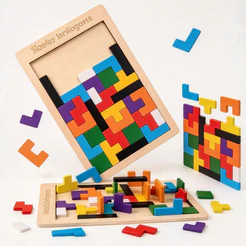 Brinquedo Montessori Tabuleiro Tetris Quebra cabeça 3D Tangram de madeira Mdf jogos educativos pedagógicos