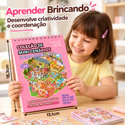 Caderno com Adesivos 3D Livro Cenarios Kawaii DIY Scrapbooking Paisagismo Fofo