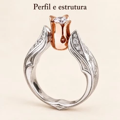 (Em Estoque) Anel Elegante E Luxuoso De Separação De Diamante Com Flor Rosa