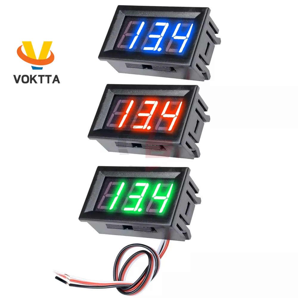 VOKTTA 3 Fios 0.56 " LED Voltímetro Digital De Voltagem De Motocicleta Detector DC 12V Monitor De Capacidade Vermelho Verde Azul