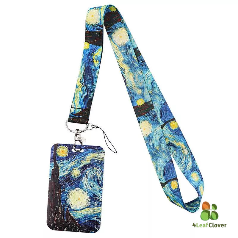 Van Gogh Starry Sky Girassol Porta-Cartões Para Celular Combinados Ônibus Marca De Trabalho Lanyard Campus Pingente De Cartão