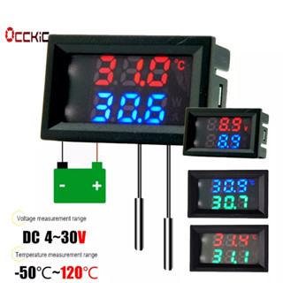 Termômetro De Voltagem Occkic DC4-30V Digital LED 2 Em 1 Duplo Display De Tensão Única Medidor De Temperatura Com Cabo De Sonda NTC