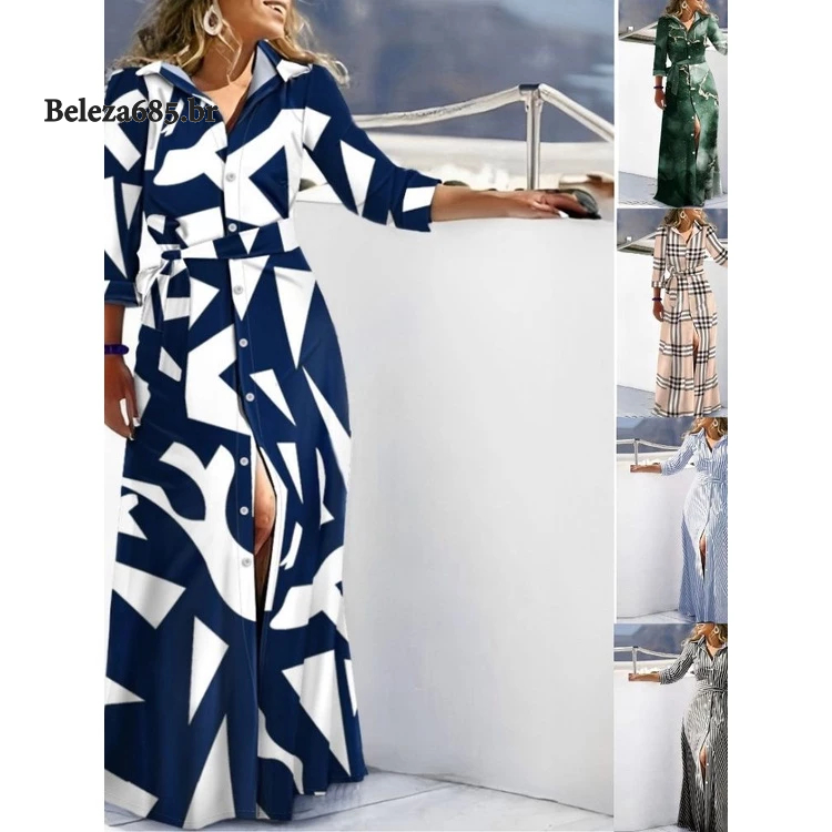 Feminino Verão Renda Suspensório Gola V Estampa Vestido Solto Vestido Longo Vestido Feminino Vestido Plus Size Vestido Longo Plus Size Vestido Plu Size Feminino