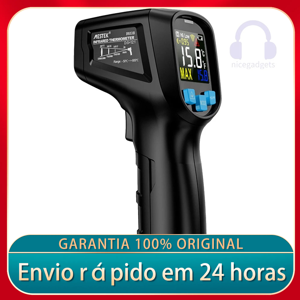 MESTEK-50 ~ 600 ° C Termômetro Digital LCD Infravermelho De Mão Sem Contato Industrial IR De Temperatura Pirômetro Com Emissividade Ajustável