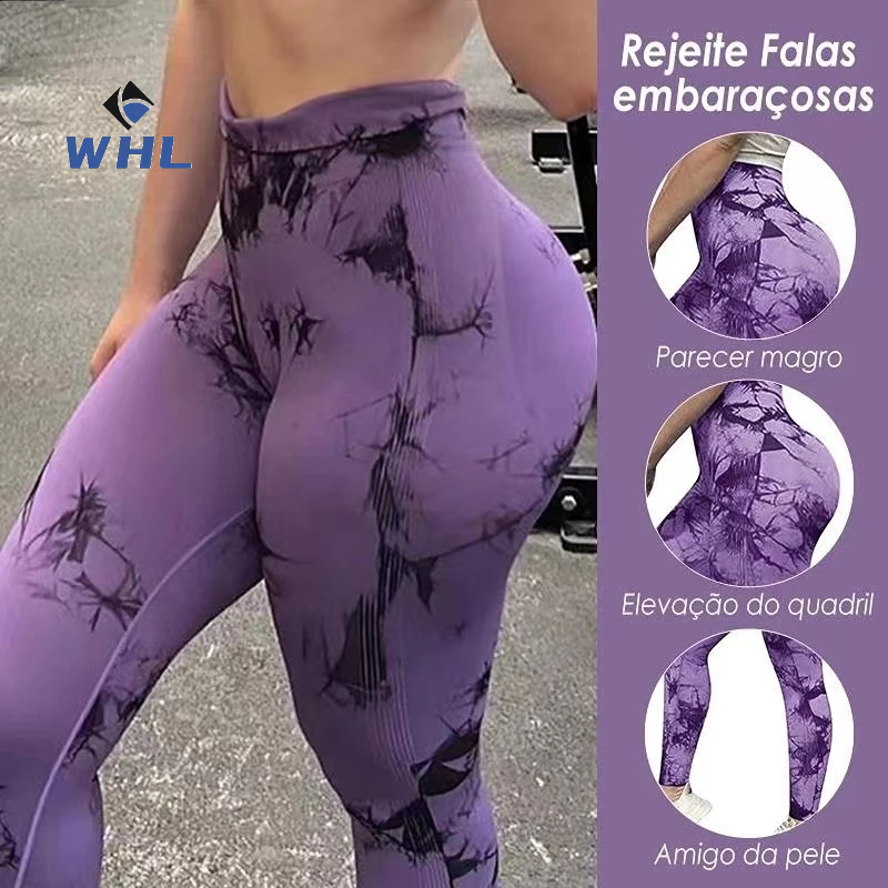 WHL High Waist Seamless Smiley Face Tie-Dye Leggings Mulheres Calças De Yoga De Alta Elast...