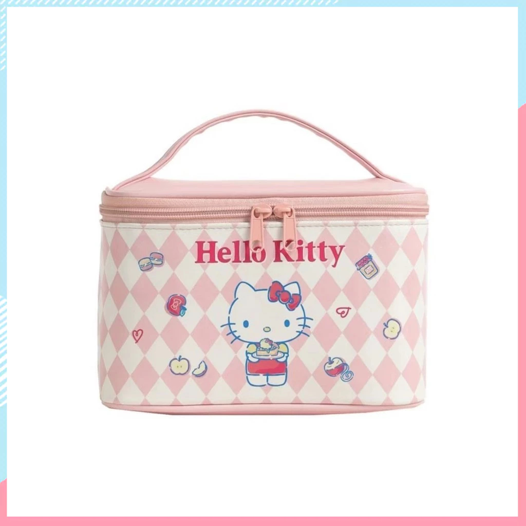 Sanrio Cute Cartoon Hello Kitty Padrão Desenho Impresso Casual Moda Simples Dormitório Estudantil Caixa De Armazenamento De Cosméticos Saco De Maquiagem PU