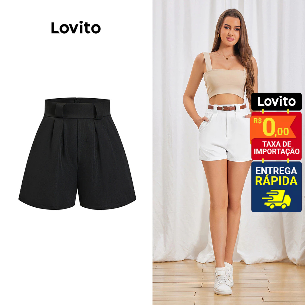 Lovito Short Feminino Alfaiataria Pregas Fente LBL06164