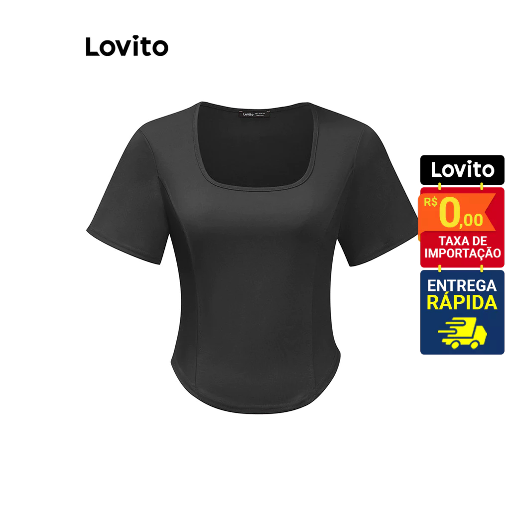 Lovito Camiseta Casual Feminina Manga Curta com gola Quadrada LNE31215