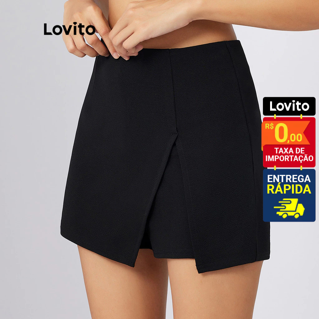 Lovito Shorts Saia Feminino com abertura frente L21AS062