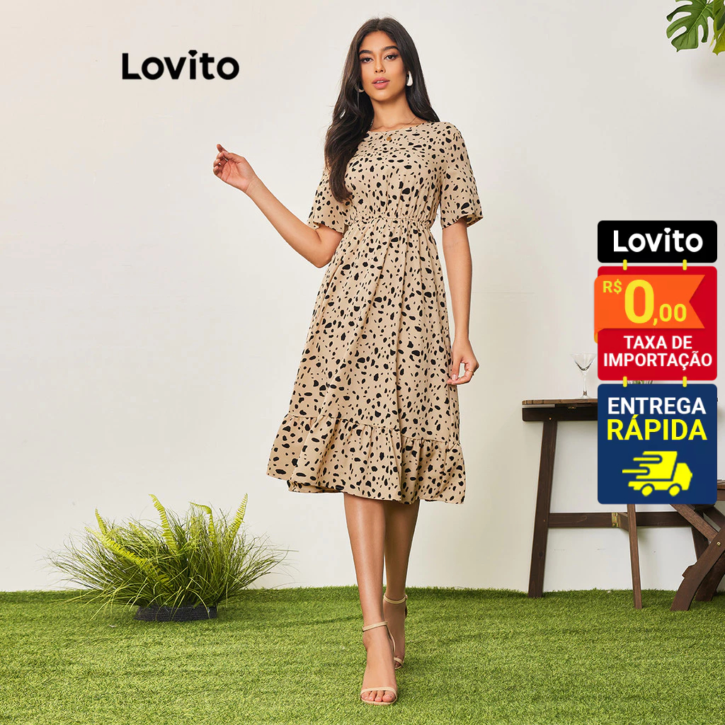 Lovito Vestido Feminino Midi Estampa Animal Print LBA05112 - Women Clothes
