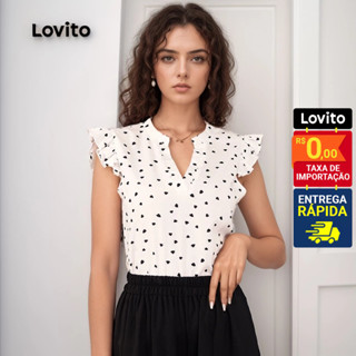 Lovito Blusa De Gola V Elegante Com Manga De Boca De Coração L20D1496