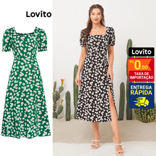 Lovito Casual Vestido de Estampa Floral de Gola Quadrada L11D32