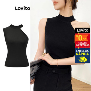 Lovito Regata casual lisa assimétrica para mulheres L83ED126