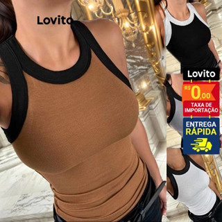 Lovito Top Básico Casual com Patchwork Bloco de Cores para Mulheres LNL38002