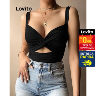 Lovito Top Regata Casual Feminina Lisa com Recorte frontal e detalhe no Busto LNL38051 em Oferta na Shopee