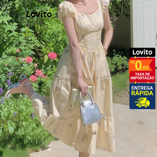 Lovito Vestido Feminino Casual Estampa Floral Detalhe Renda L85AD231 em Oferta na Shopee