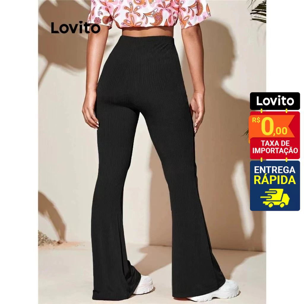 Lovito Calça Feminina Flare Confortável Básica LNL57023