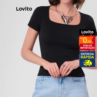 Lovito Camiseta casual lisa para mulheres LB1BRL025