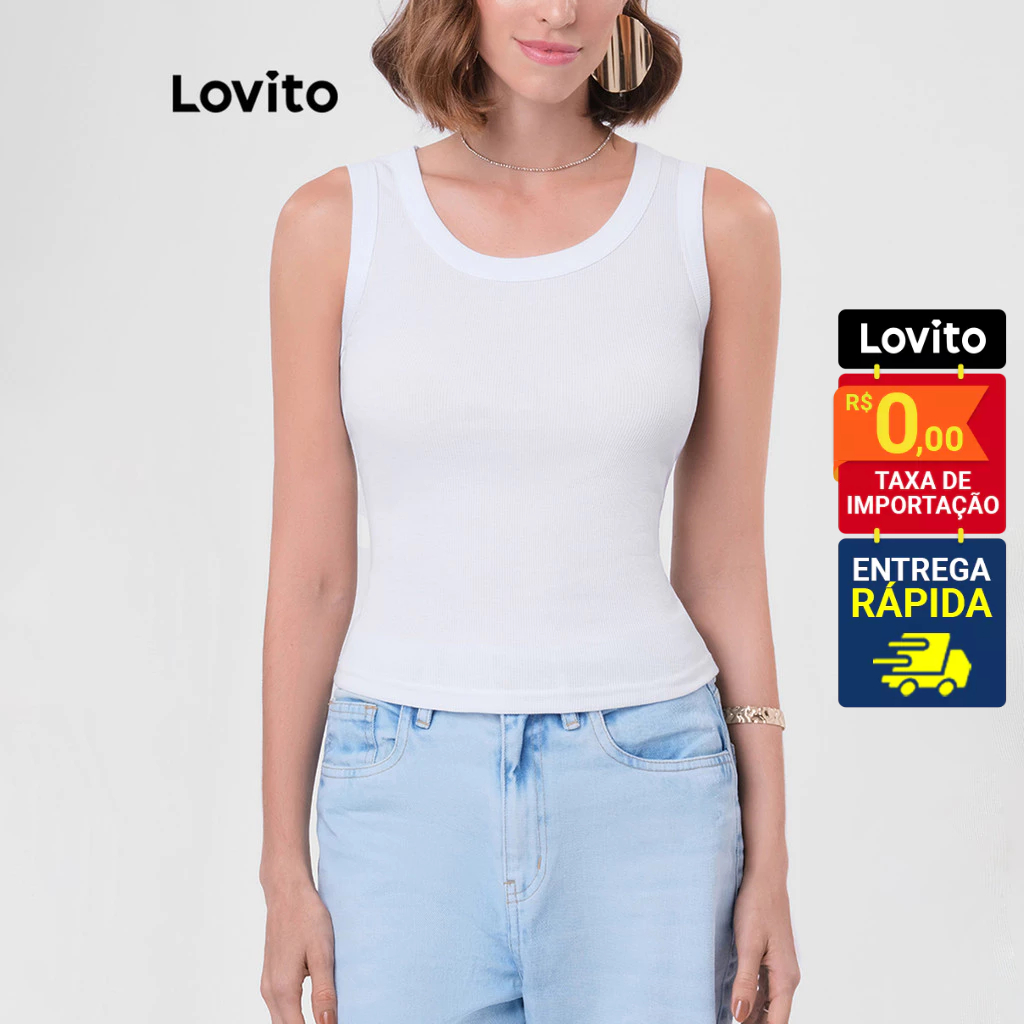 Lovito Regata feminina Básica Lisa LB1BRL022 - Women Clothes