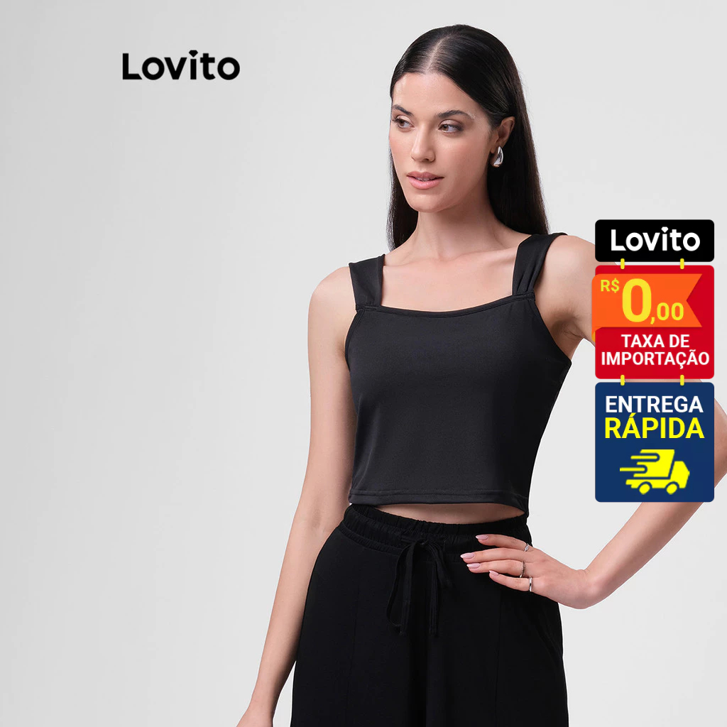 Detalhes do Lovito Top Regata Feminino Cropped com Alça Larga LB1BRL007