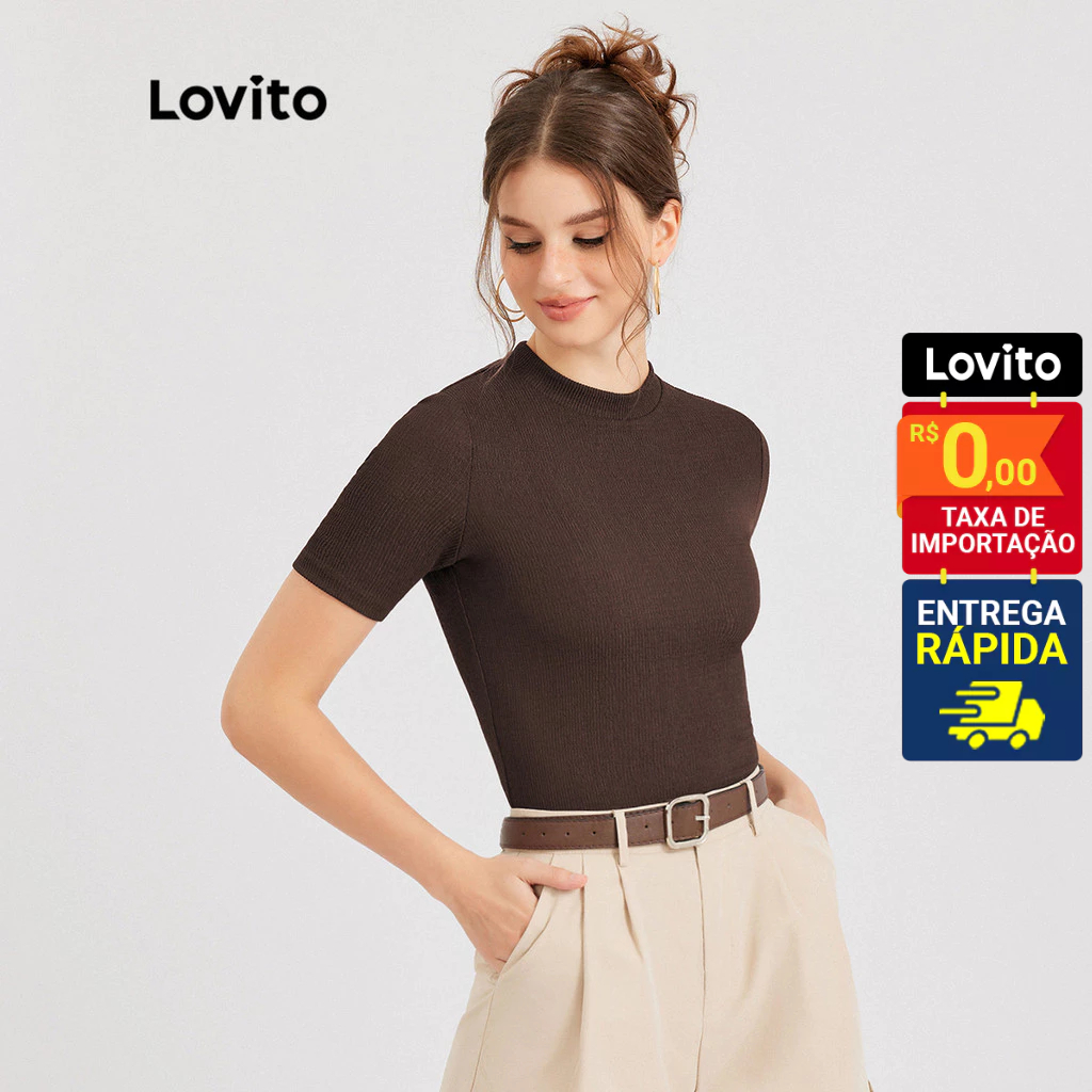 Lovito Camiseta Casual Lisa Com Colarinho Reto L30ED021