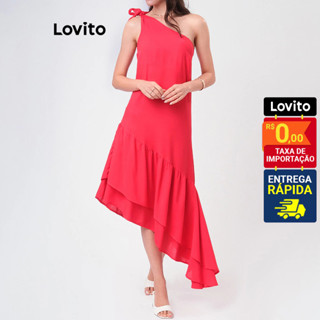 Lovito Elegante Vestido Simples de Renda com Babados em Cascata para Mulheres LBRL042