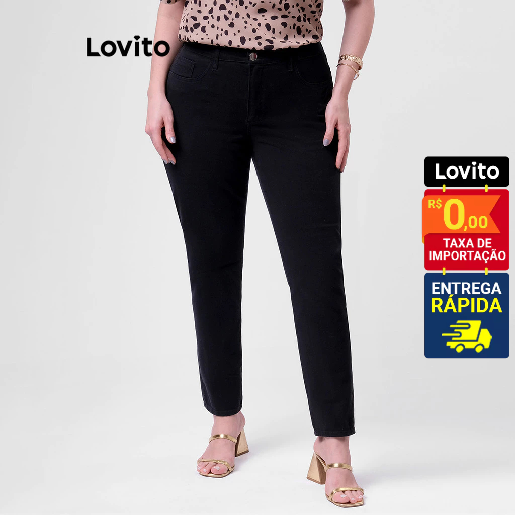 Lovito Calça Jeans Feminina Skinny Básica Plus Size LB183BRL212 - Women Clothes