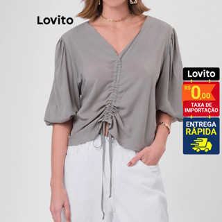 Lovito Blusa Casual Lisa de Renda para Mulheres LBRL010 em Oferta na Shopee